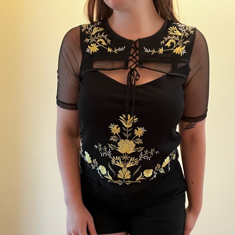 River Island Embroidered Mesh Top